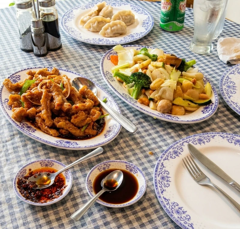 Family-style Chinese dinner at Leo Fu's Szechwan and Mandarin Restaurant, Calgary
